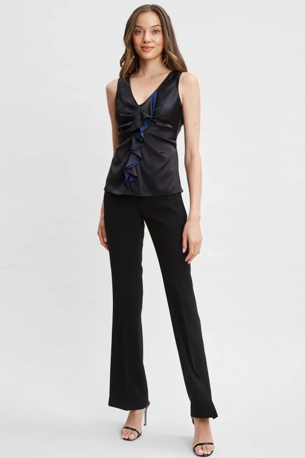 Elie Tahari Tops & Sweaters-Silk Satin Sleeveless Ruffle Top