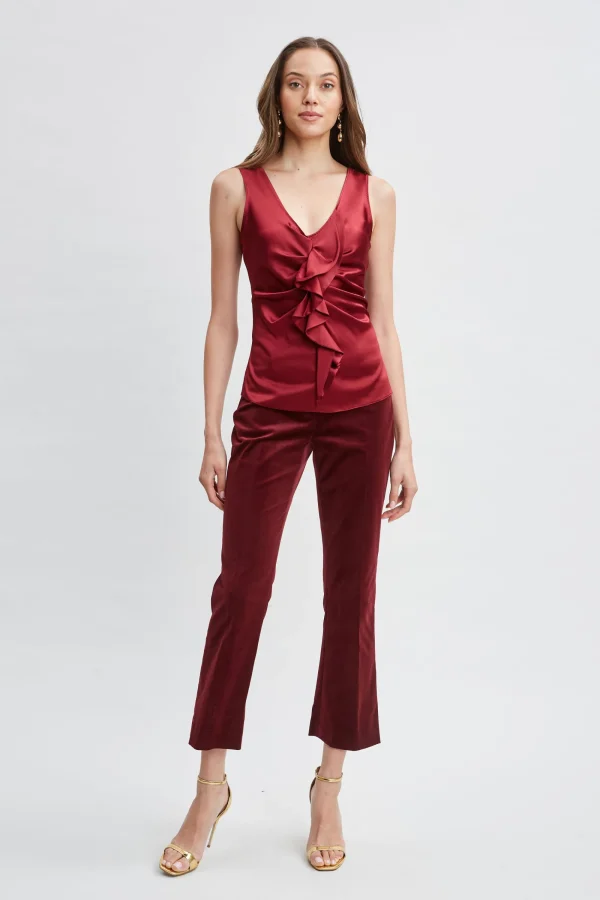 Elie Tahari Tops & Sweaters-Silk Satin Sleeveless Ruffle Top