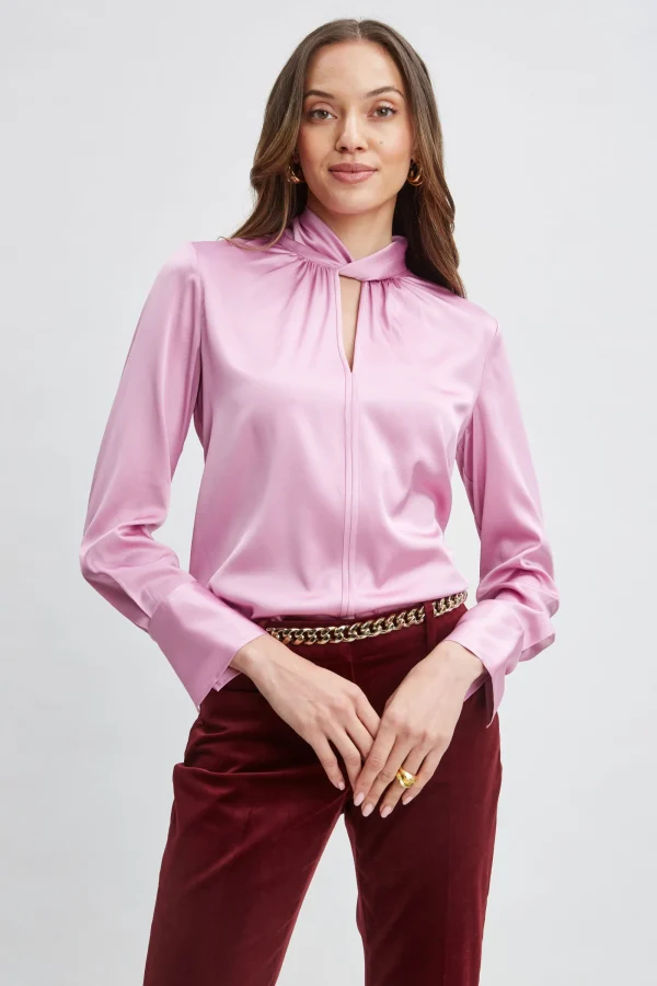 Elie Tahari Tops & Sweaters-Silk Satin Twist Neck Shirt