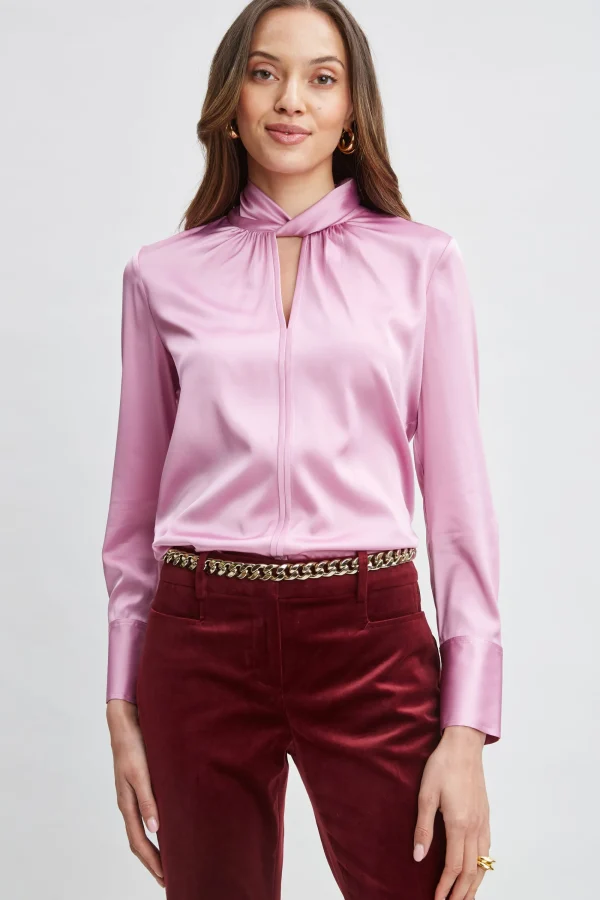 Elie Tahari Tops & Sweaters-Silk Satin Twist Neck Shirt