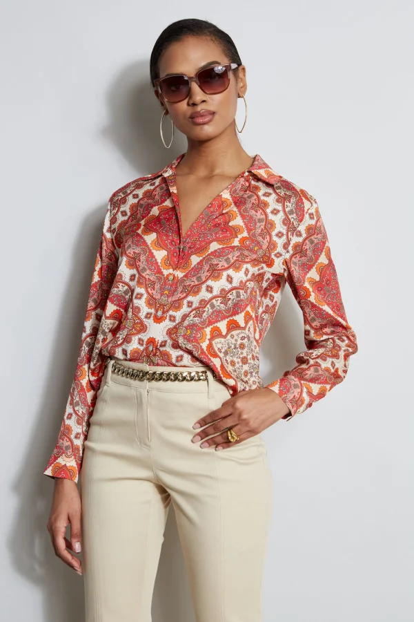 Elie Tahari Tops & Sweaters-Silk Tile Print Button Down Shirt