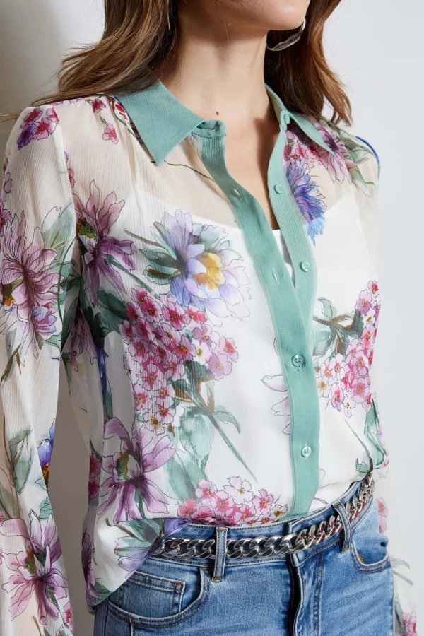 Elie Tahari Tops & Sweaters-Silk Wind Floral Button Down Shirt