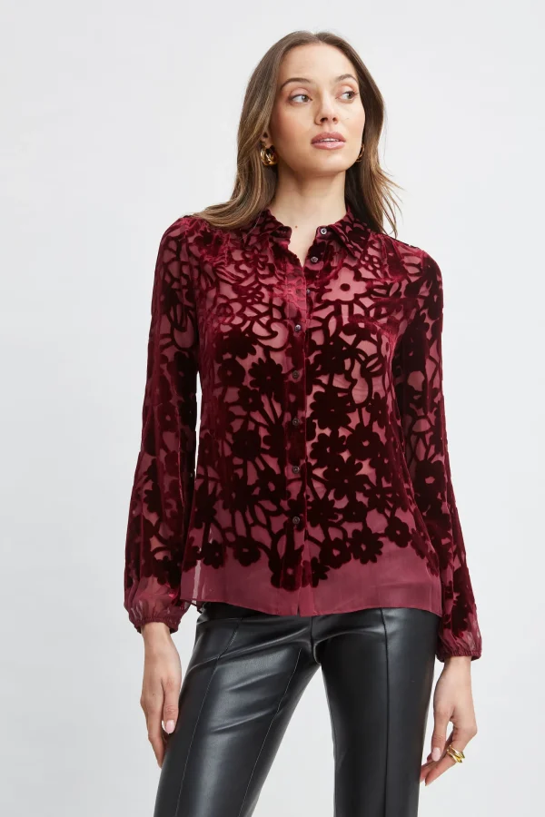 Elie Tahari Tops & Sweaters-Stencil Burnout Velvet Shirt