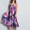 Elie Tahari Dresses & Jumpsuits | Sleeveless Dresses-Strapless Pleated Print Midi Dress