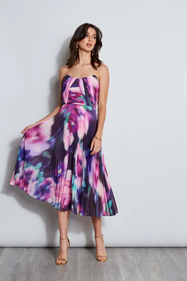 Elie Tahari Dresses & Jumpsuits | Sleeveless Dresses-Strapless Pleated Print Midi Dress