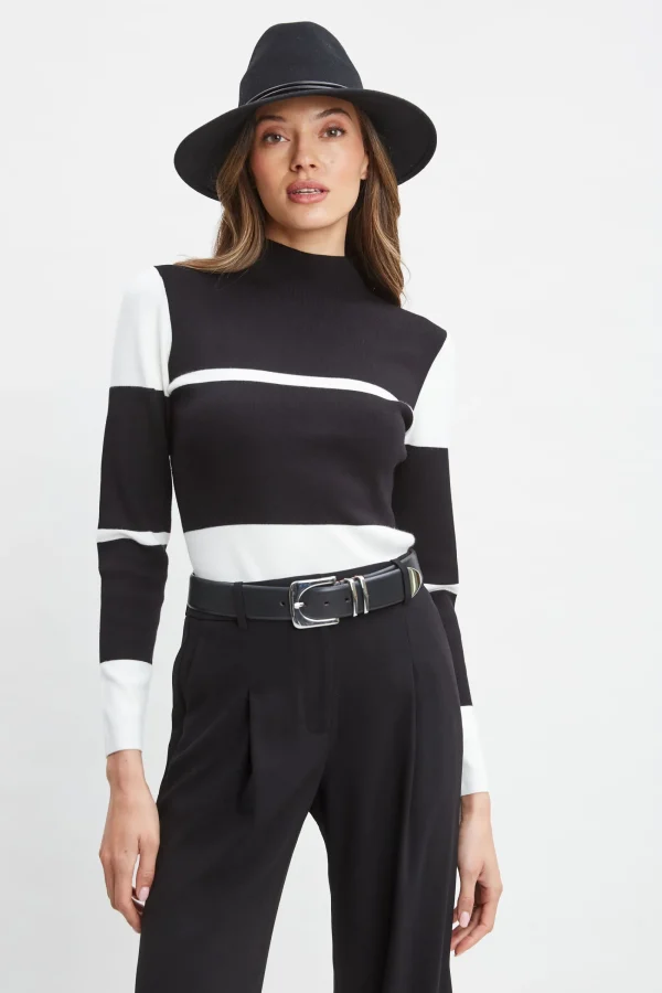 Elie Tahari Tops & Sweaters-Stripe Mock Neck Sweater