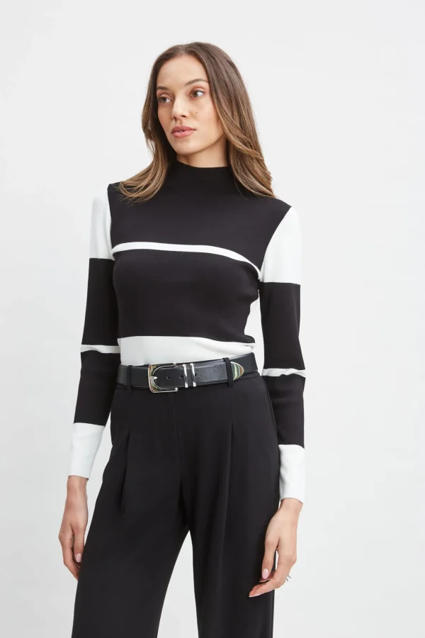 Elie Tahari Tops & Sweaters-Stripe Mock Neck Sweater