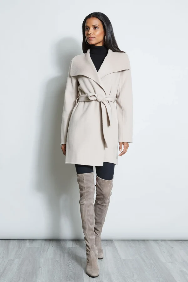 Elie Tahari Coats-Tahari Double Face Lightweight Wool Wrap Coat