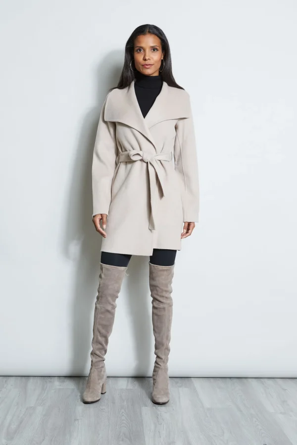 Elie Tahari Coats-Tahari Double Face Lightweight Wool Wrap Coat