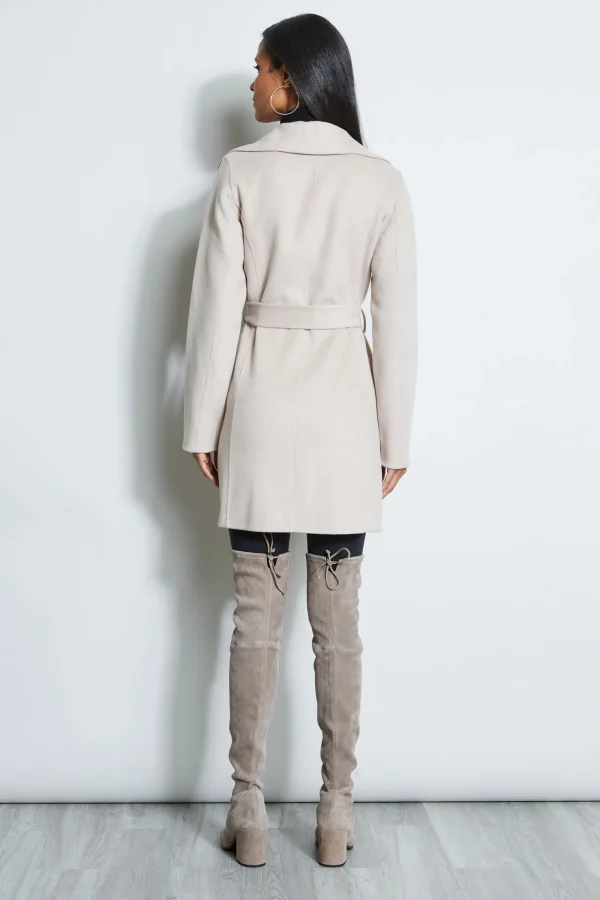 Elie Tahari Coats-Tahari Double Face Lightweight Wool Wrap Coat