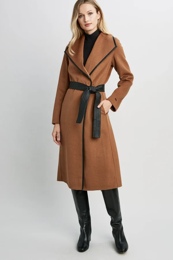 Elie Tahari Coats-Tahari Double Face Wool Vegan Leather Trim Coat