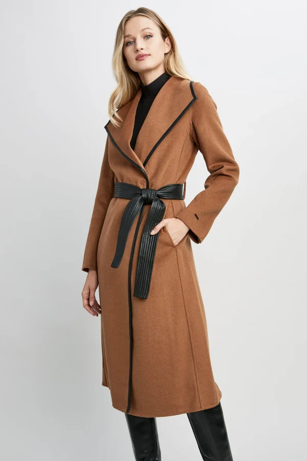 Elie Tahari Coats-Tahari Double Face Wool Vegan Leather Trim Coat