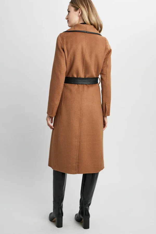 Elie Tahari Coats-Tahari Double Face Wool Vegan Leather Trim Coat