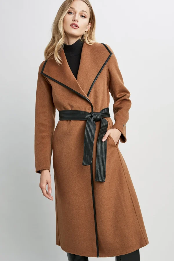 Elie Tahari Coats-Tahari Double Face Wool Vegan Leather Trim Coat