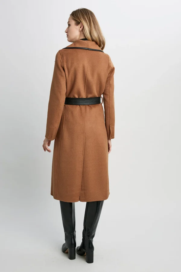 Elie Tahari Coats-Tahari Double Face Wool Vegan Leather Trim Coat