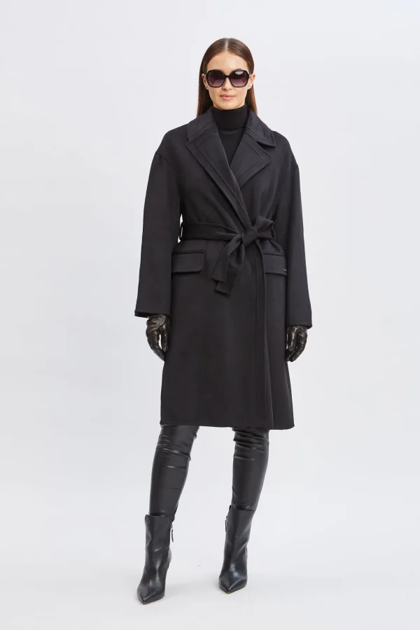 Elie Tahari Coats-Tahari Long Double Face Wool Blend Stitched Wrap Coat