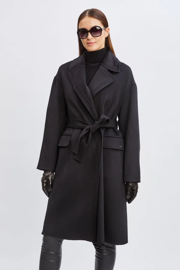 Elie Tahari Coats-Tahari Long Double Face Wool Blend Stitched Wrap Coat