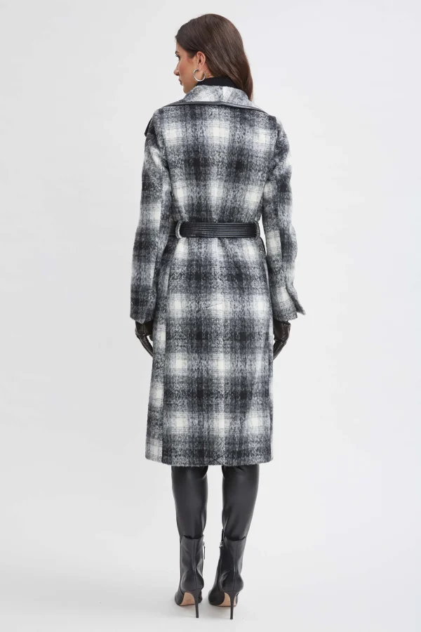 Elie Tahari Coats-Tahari Plaid Vegan Trim Wrap Coat