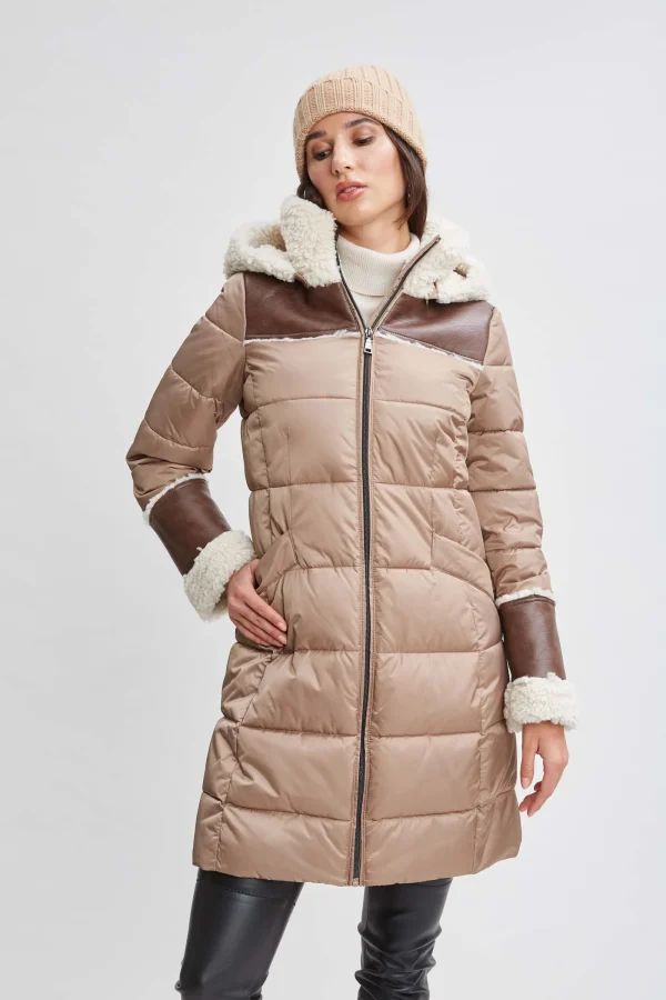 Elie Tahari Coats-Tahari Shearling Trim Puffer Coat