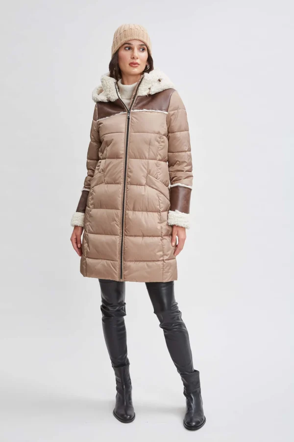 Elie Tahari Coats-Tahari Shearling Trim Puffer Coat