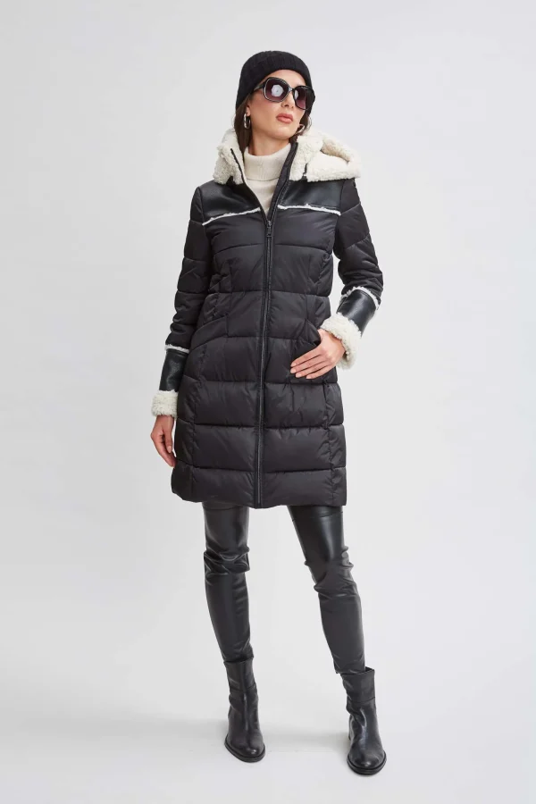 Elie Tahari Coats-Tahari Shearling Trim Puffer Coat