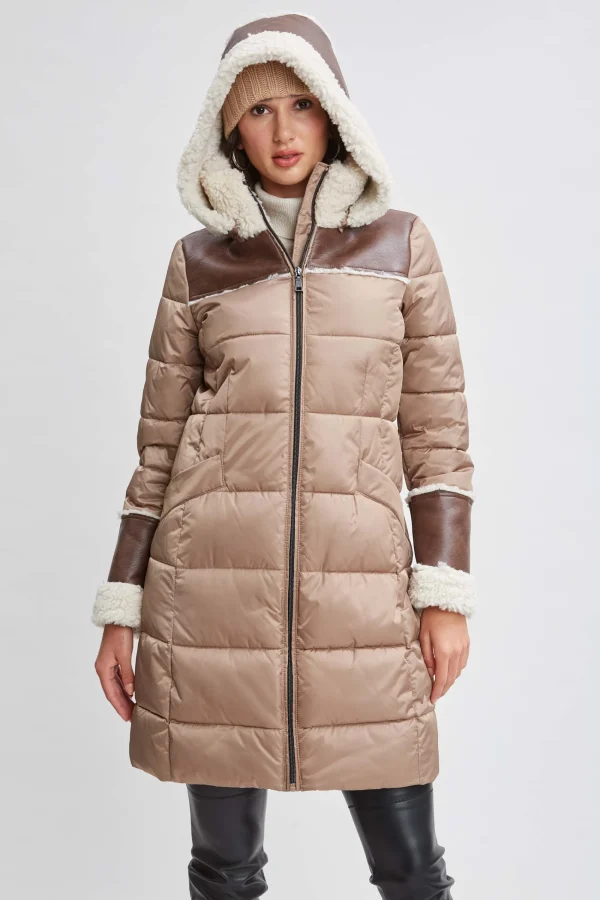 Elie Tahari Coats-Tahari Shearling Trim Puffer Coat