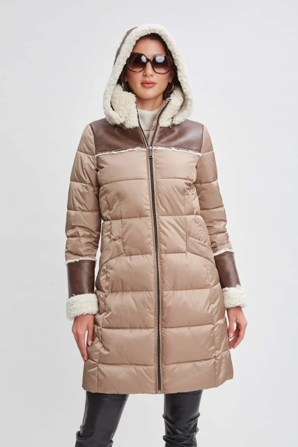 Elie Tahari Coats-Tahari Shearling Trim Puffer Coat