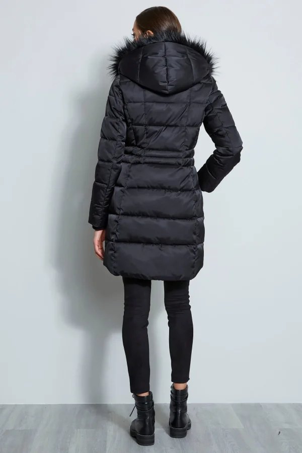 Elie Tahari Coats-Tahari Stitched Faux Fur Hood Puffer Coat