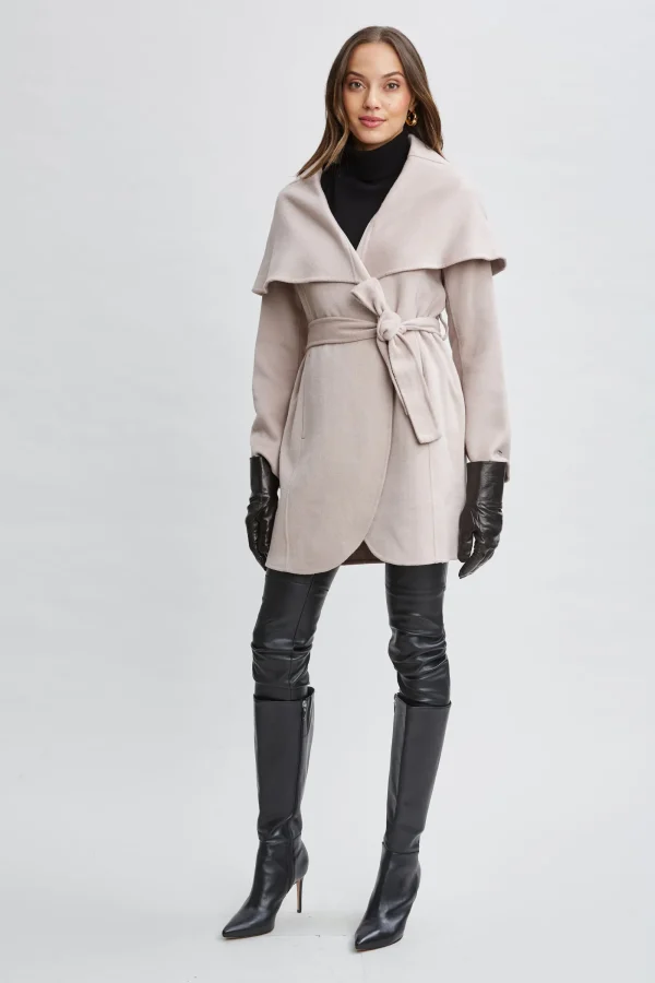 Elie Tahari Coats-Tahari Wool Blend Shawl Collar Wrap Coat