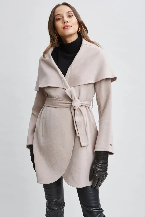 Elie Tahari Coats-Tahari Wool Blend Shawl Collar Wrap Coat