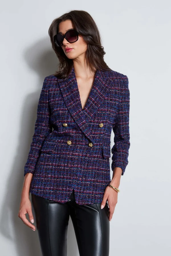 Elie Tahari Jackets & Blazers | Suiting-Tweed Ruched Sleeve Double Breasted Blazer