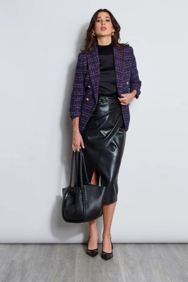 Elie Tahari Jackets & Blazers | Suiting-Tweed Ruched Sleeve Double Breasted Blazer