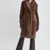 Elie Tahari Coats-Vegan Fur Double Breasted Coat