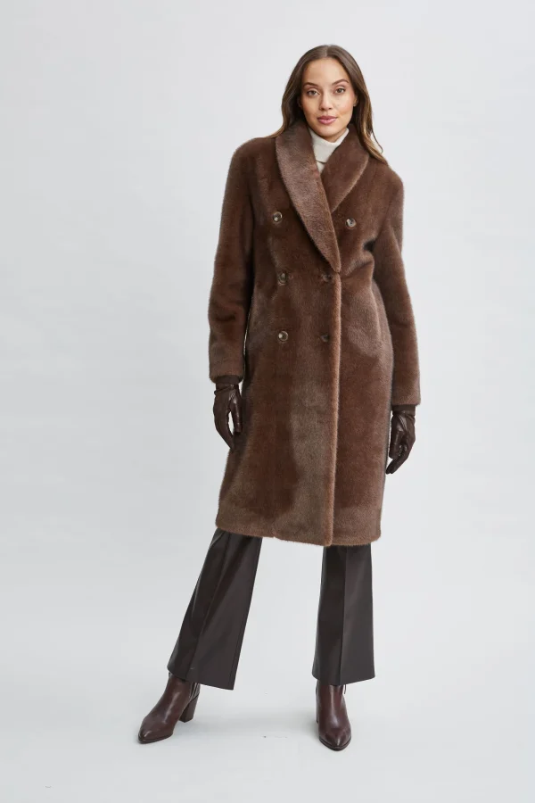 Elie Tahari Coats-Vegan Fur Double Breasted Coat