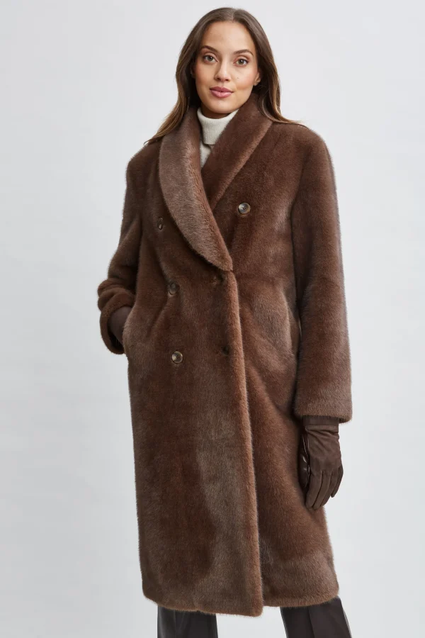 Elie Tahari Coats-Vegan Fur Double Breasted Coat