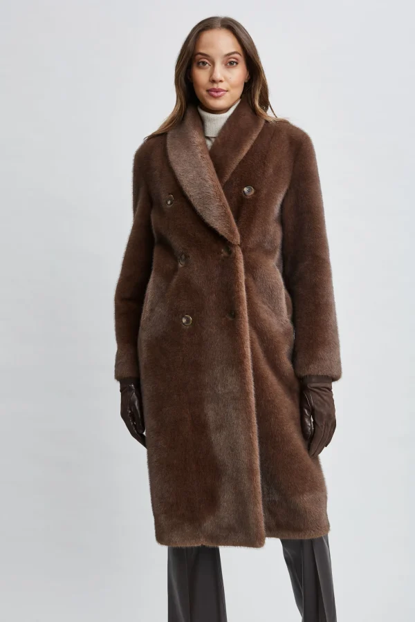 Elie Tahari Coats-Vegan Fur Double Breasted Coat