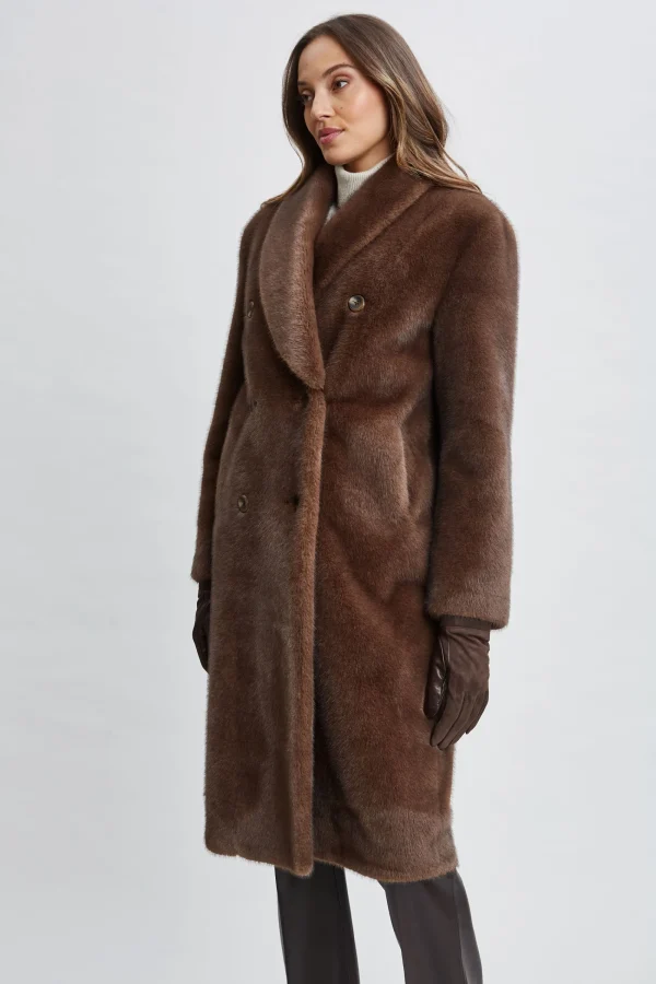 Elie Tahari Coats-Vegan Fur Double Breasted Coat