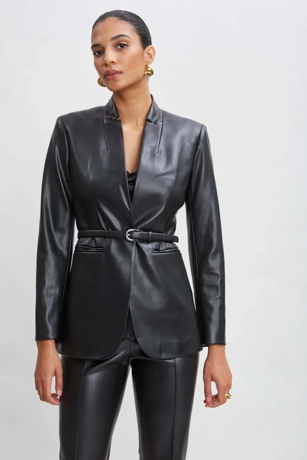 Elie Tahari Jackets & Blazers | Suiting-Vegan Leather Belted Blazer