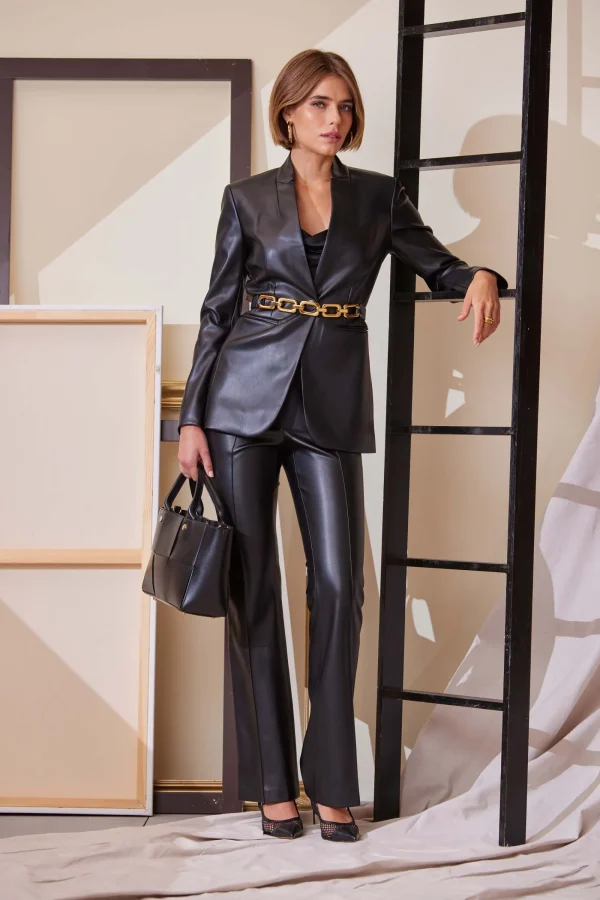 Elie Tahari Jackets & Blazers | Suiting-Vegan Leather Belted Blazer