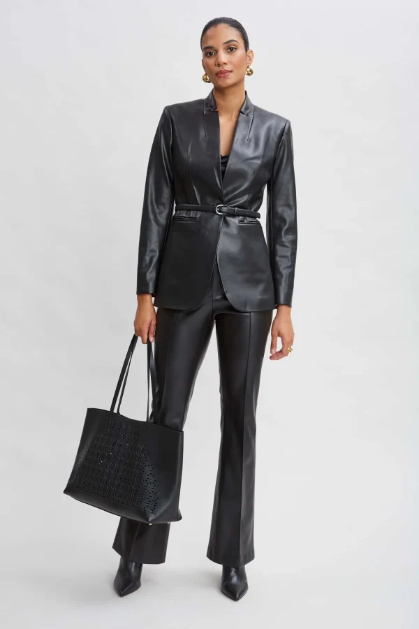 Elie Tahari Jackets & Blazers | Suiting-Vegan Leather Belted Blazer