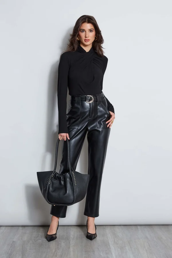 Elie Tahari Bottoms-Vegan Leather Belted Pant