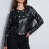 Elie Tahari Jackets & Blazers | Suiting-Vegan Leather Crest Button Jacket