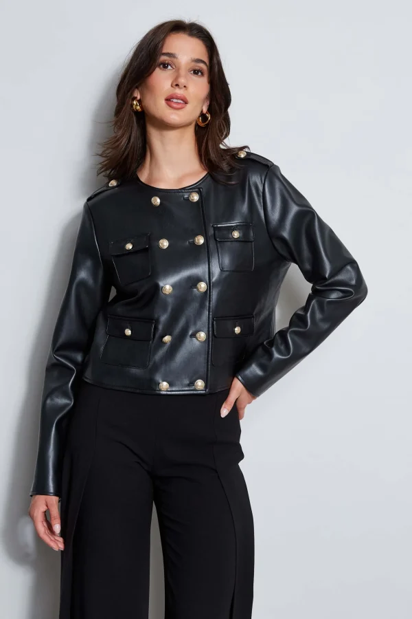 Elie Tahari Jackets & Blazers | Suiting-Vegan Leather Crest Button Jacket