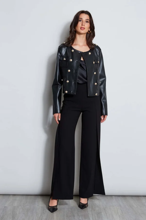 Elie Tahari Jackets & Blazers | Suiting-Vegan Leather Crest Button Jacket