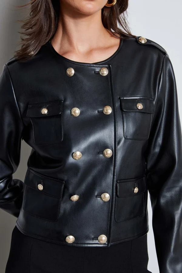 Elie Tahari Jackets & Blazers | Suiting-Vegan Leather Crest Button Jacket