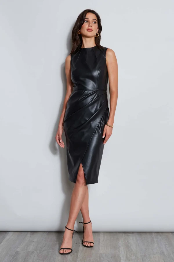 Elie Tahari Dresses & Jumpsuits | Sleeveless Dresses-Vegan Leather Dart Wrap Dress