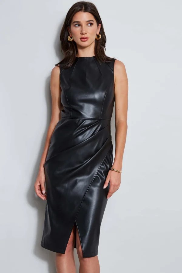 Elie Tahari Dresses & Jumpsuits | Sleeveless Dresses-Vegan Leather Dart Wrap Dress