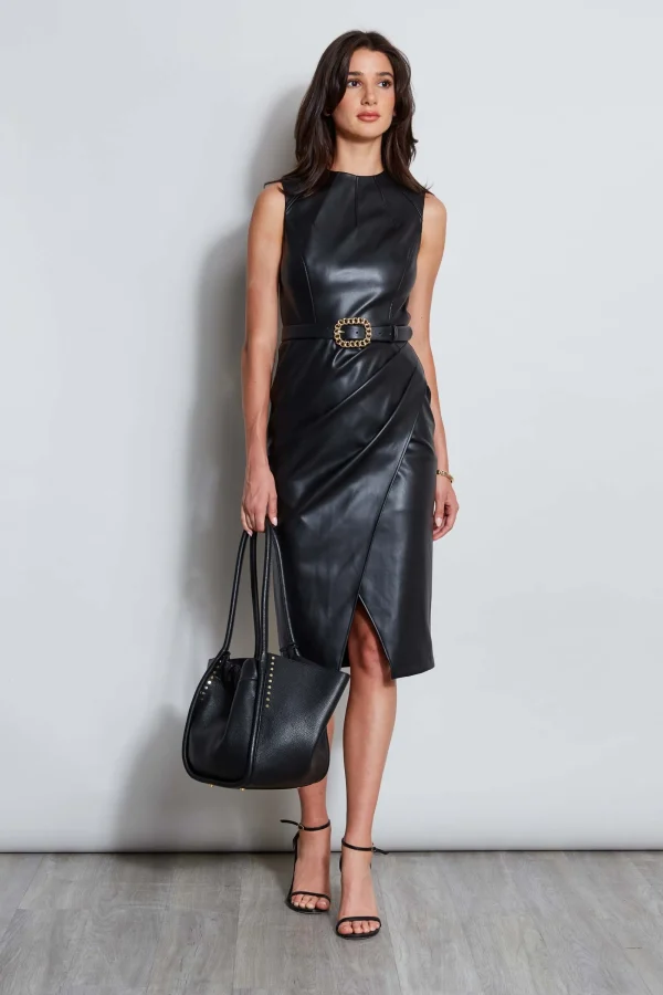 Elie Tahari Dresses & Jumpsuits | Sleeveless Dresses-Vegan Leather Dart Wrap Dress