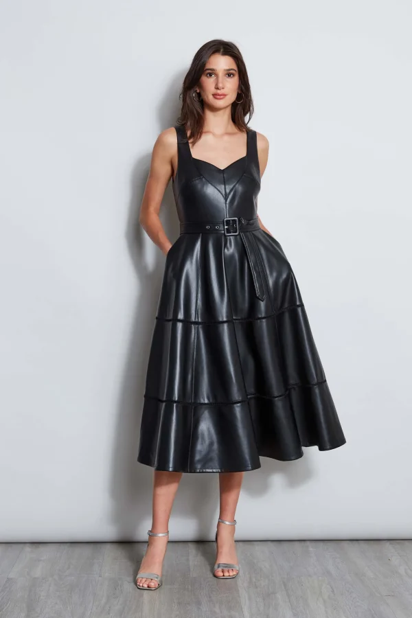 Elie Tahari Dresses & Jumpsuits | Sleeveless Dresses-Vegan Leather Fit & Flare Dress