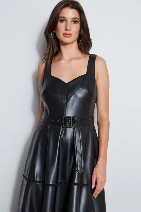 Elie Tahari Dresses & Jumpsuits | Sleeveless Dresses-Vegan Leather Fit & Flare Dress